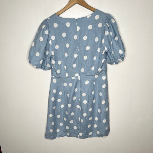 Loft Short Sleeve Linen Blend Mini Dress 6 Blue White Polka Dot 2025 Style - Picture 10 of 12